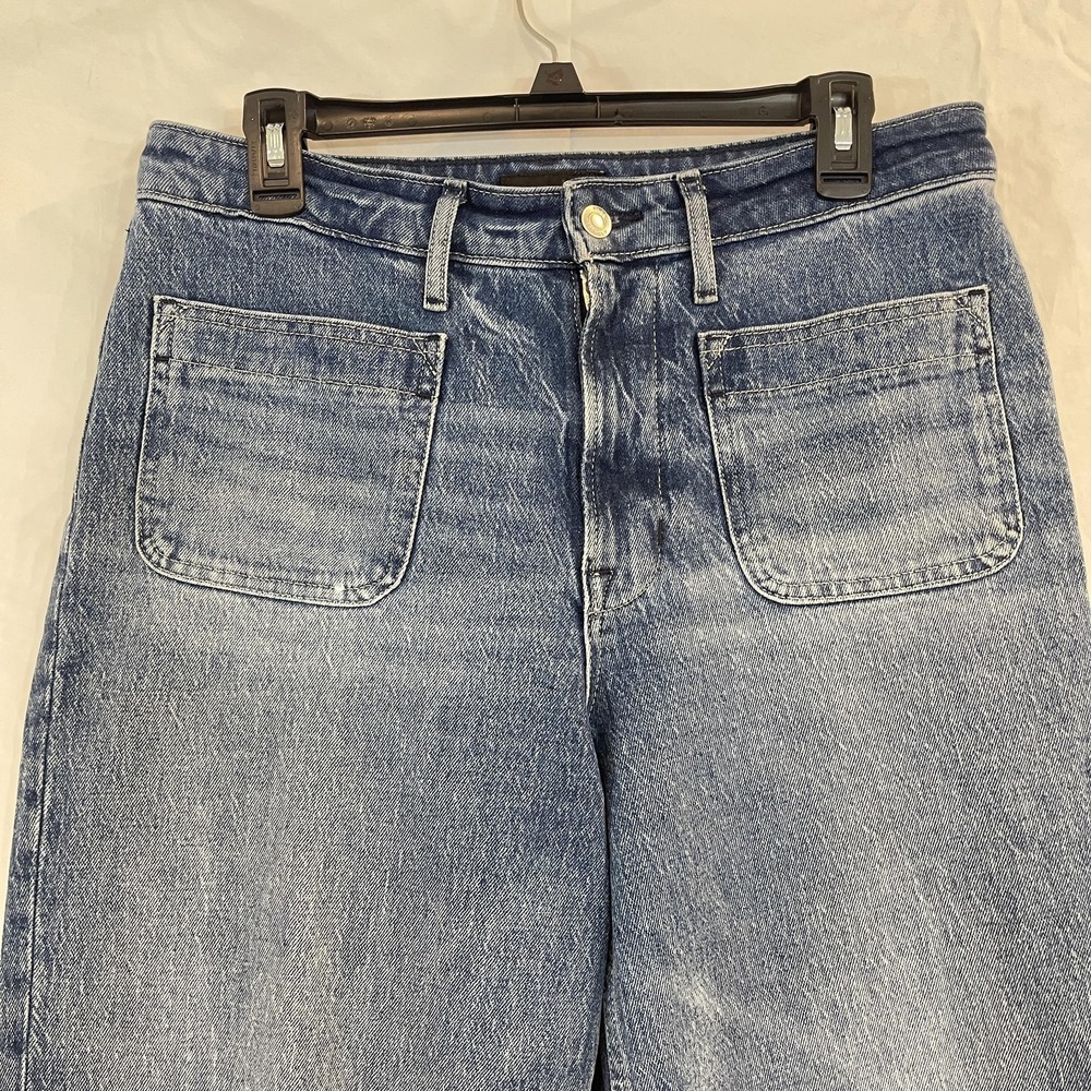 Free Assembly Jeans Womens 10 Blue Super High Rise Wide Leg Front Patch Pockets - Picture 2 of 16